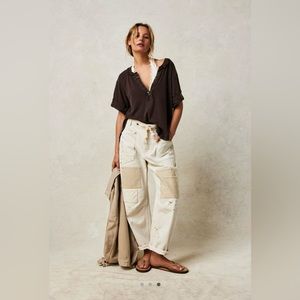 We The Free White Moxie Pull-On Barrel Jeans